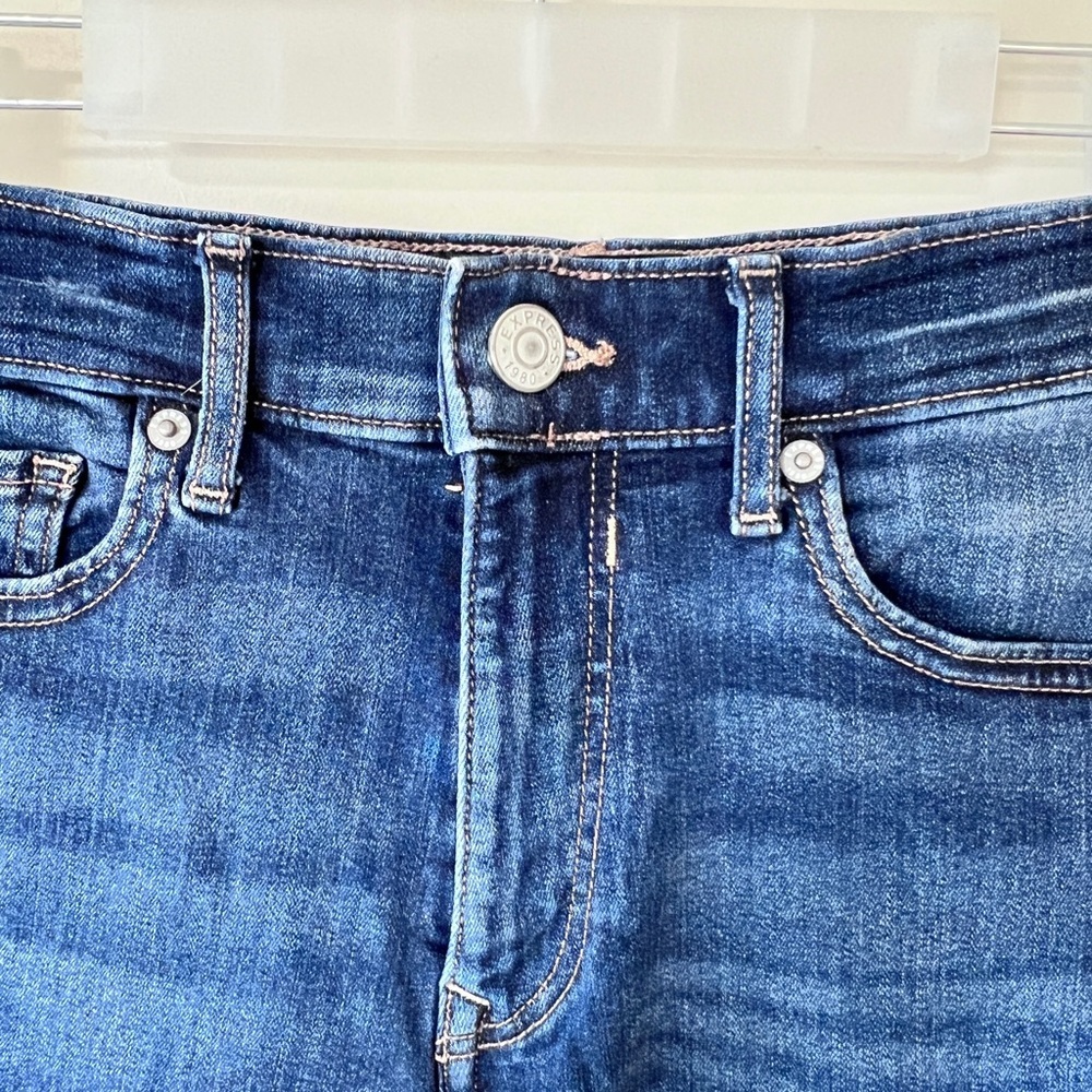 Express Blue Jean Shorts High-Waisted Cuffed - Picture 2 of 6